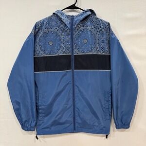 Original Use Mens Blue Bandana Paisley Hooded‎ Windbreaker Jacket XS Full Zip